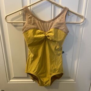 Luckyleo yellow with nude mesh leotard - Size XS